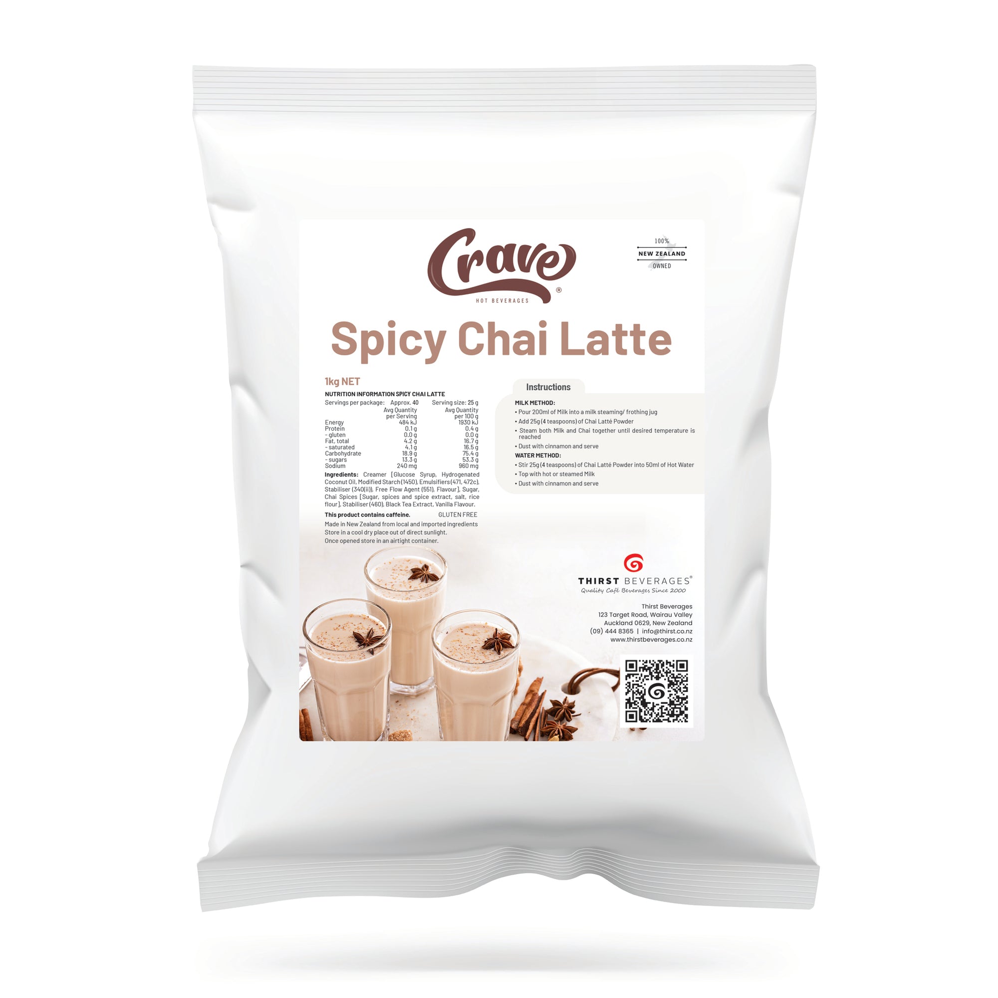 Package of Crave Spicy Chai Latte on a white background