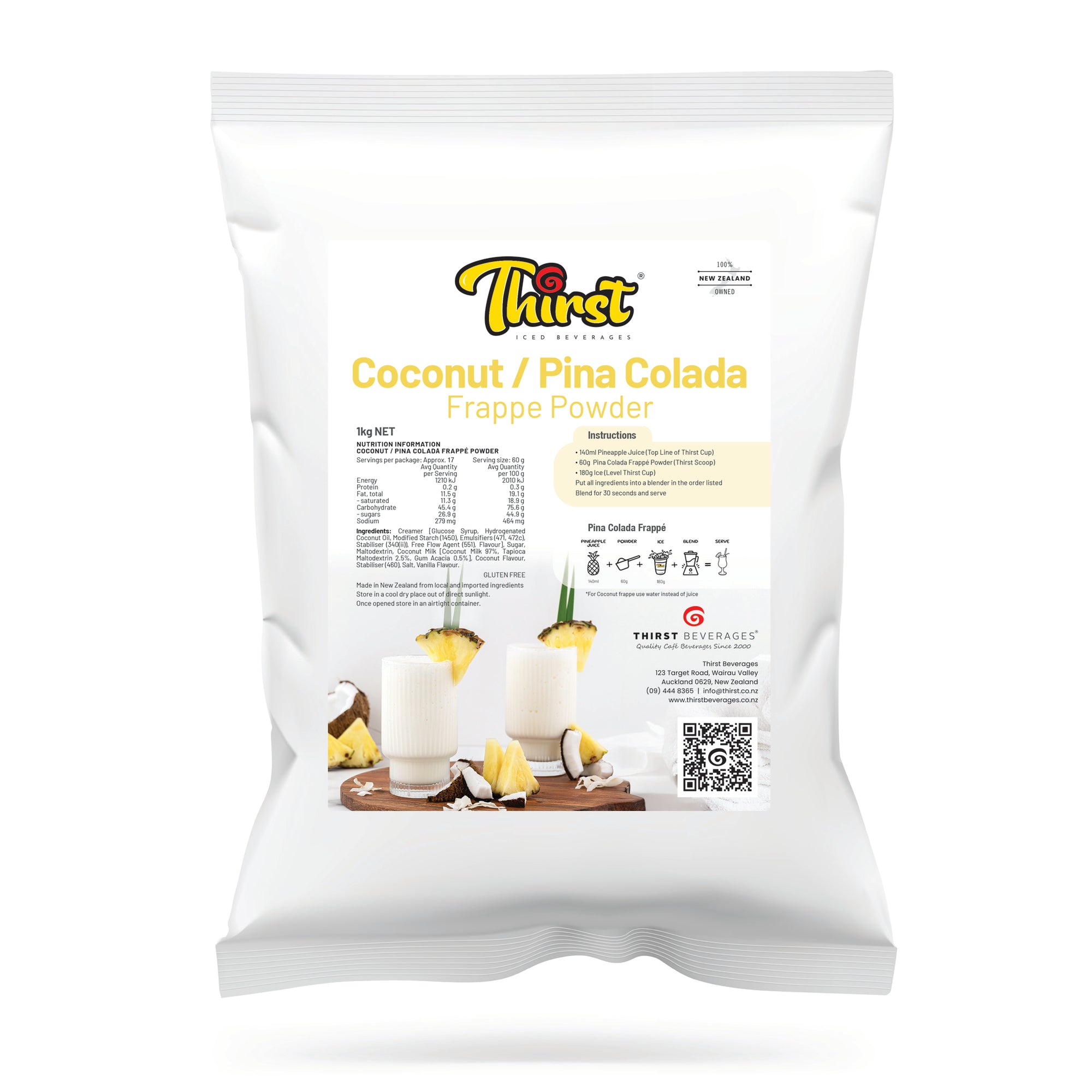 Coconut Pina Colada Frappe Powder in a white Bag