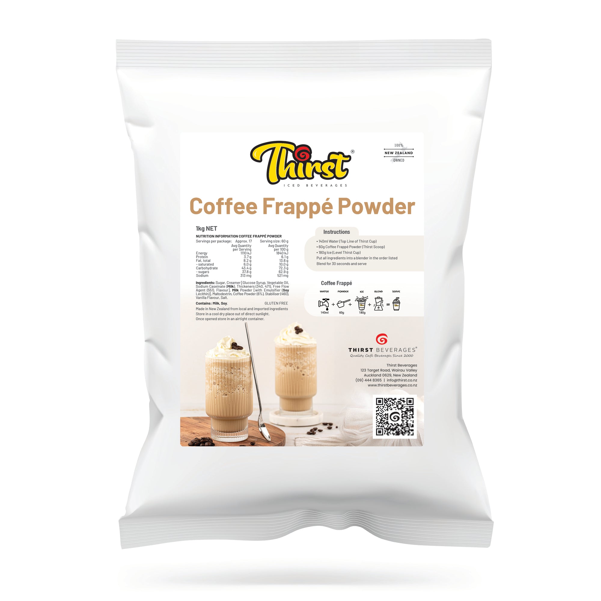 Coffee Frappe Powder in a white Bag